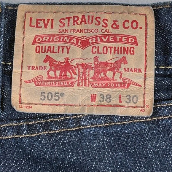 Levi's 505 Blue Dark Navy Men's Straight Fit Jeans - 38 x 30 - Picture 3 of 6